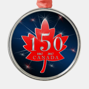 Ornement Rond Argenté Le Canada feuille d'érable de célébration de 15