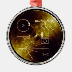 Ornement Rond Argenté Le disque d'or de Voyager