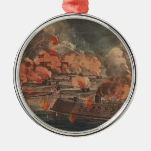 Ornement Rond Argenté Le Grand Combat À Charleston 1863 Guerre Civile