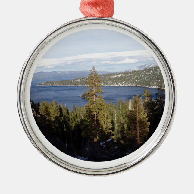 Ornement Rond Argenté Le lac Tahoe pittoresque de luxe (Devant)