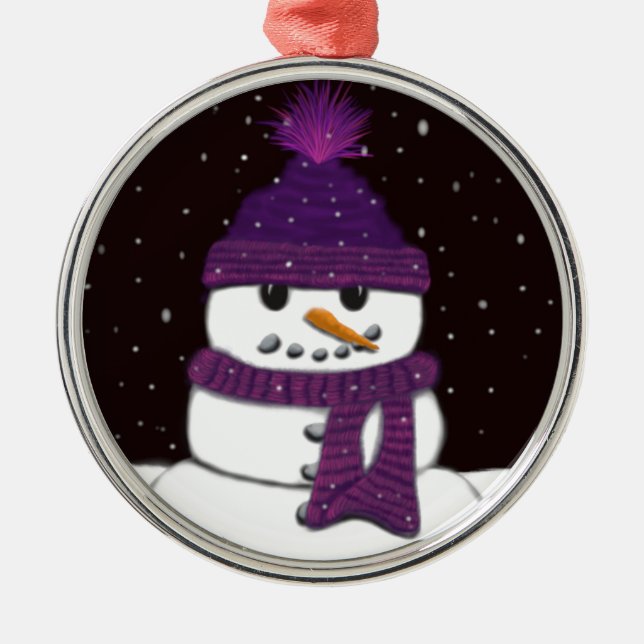 Ornement Rond Argenté Le mignon bonhomme de neige sans arme (Devant)
