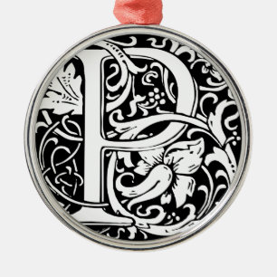 Ornement Rond Argenté Lettre P Monogramme médiéval Vintage