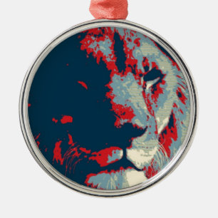 Ornement Rond Argenté Lion Pop Art