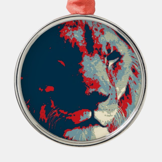 Ornement Rond Argenté Lion Pop Art (Devant)