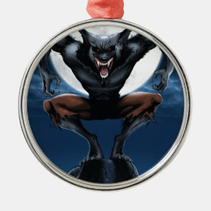 Ornement Rond Argenté Loup-garou