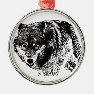 Ornement Rond Argenté Loup sauvage