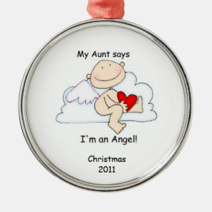 Ornement Rond Argenté Ma tante dit que je suis un ange !