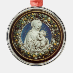 Ornement Rond Argenté MADONNA AVEC le saphir bleu rond d'ENFANT