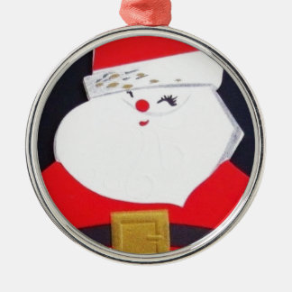 Ornement Rond Argenté Magnifique Père Noël de Noël Vintage