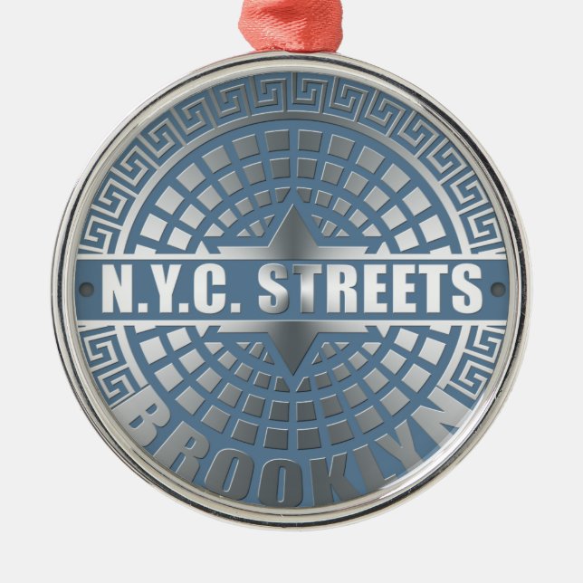 Ornement Rond Argenté Manhole Cover Brooklyn Blue (Devant)
