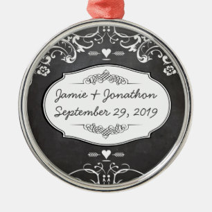 Ornement Rond Argenté Mariages de typographie de tableau noir