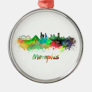 Ornement Rond Argenté Memphis skyline in watercolor