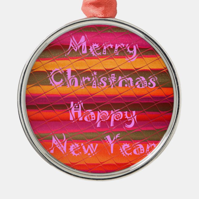 Ornement Rond Argenté Merry Christmas Happy (Devant)