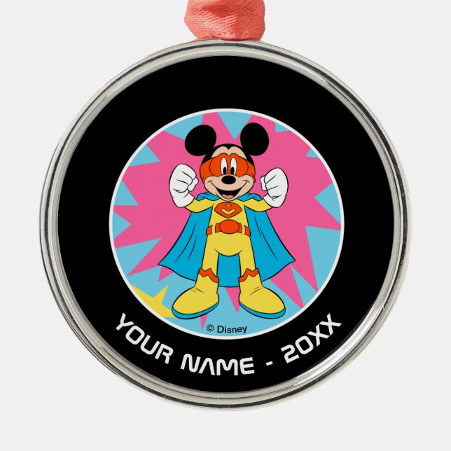 Ornement Rond Argenté Mickey Mouse | Super Hero Cute (Devant)