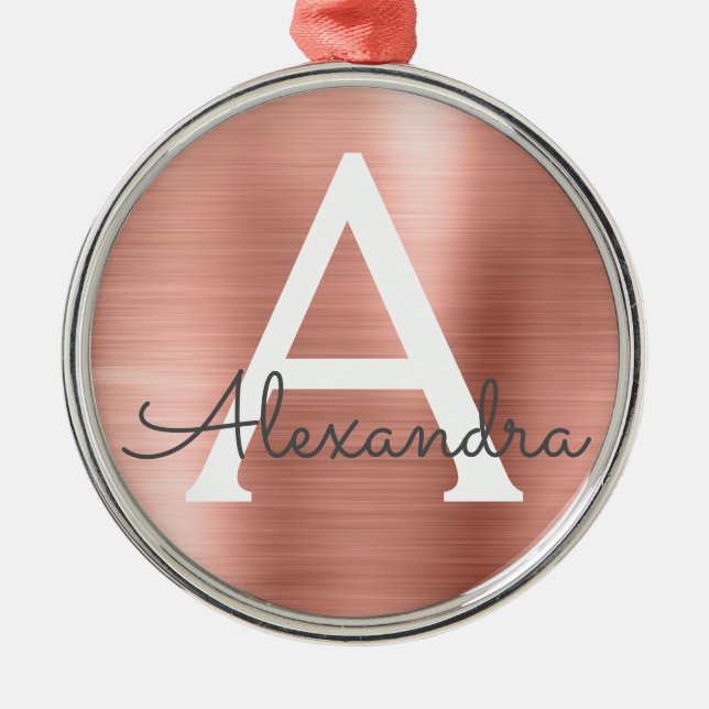 Ornement Rond Argenté Monogramme métallique rose Rose Rose (Devant)