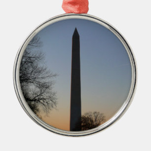 Ornement Rond Argenté Monument de Washington au coucher du soleil