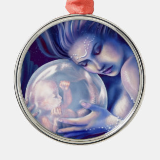 Ornement Rond Argenté Moonborn - sirène et bébé