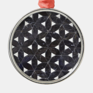 Ornement Rond Argenté Mosaïque gris charbon   fleur de vie motif