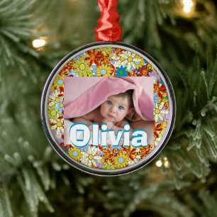 Ornement Rond Argenté Motif floral moderne Couleurs vives