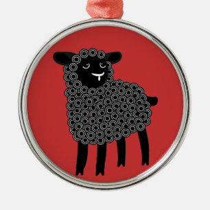 Ornement Rond Argenté Moutons noirs