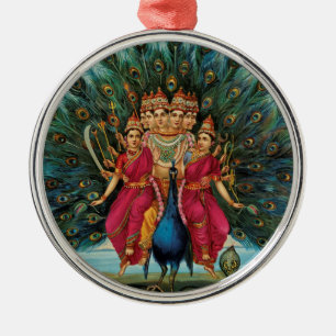 Ornement Rond Argenté Murugan Kartikeyan Skanda Subrahmanyan Hindu Deity