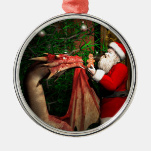 Ornement Rond Argenté Noël de dragons