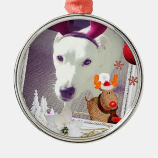 Ornement Rond Argenté Noël de Jack Russell