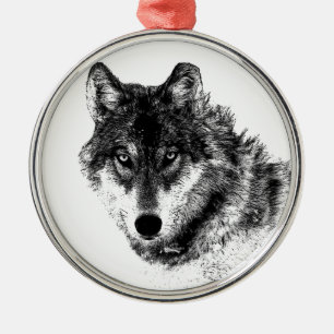 Ornement Rond Argenté Noir Blanc Inspiration Wolf Eyes