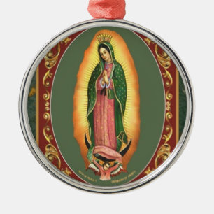 ORNEMENT ROND ARGENTÉ NOTRE DAME DE GUADALUPE