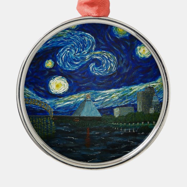 Ornement Rond Argenté "Nuit étoilée de Memphis" par Jack Lepper (Devant)