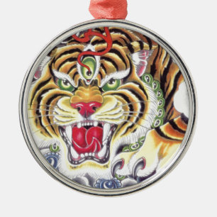 Ornement Rond Argenté Oeil tigre