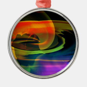 Ornement Rond Argenté Paysage Alien Arc-en-ciel Abstrait
