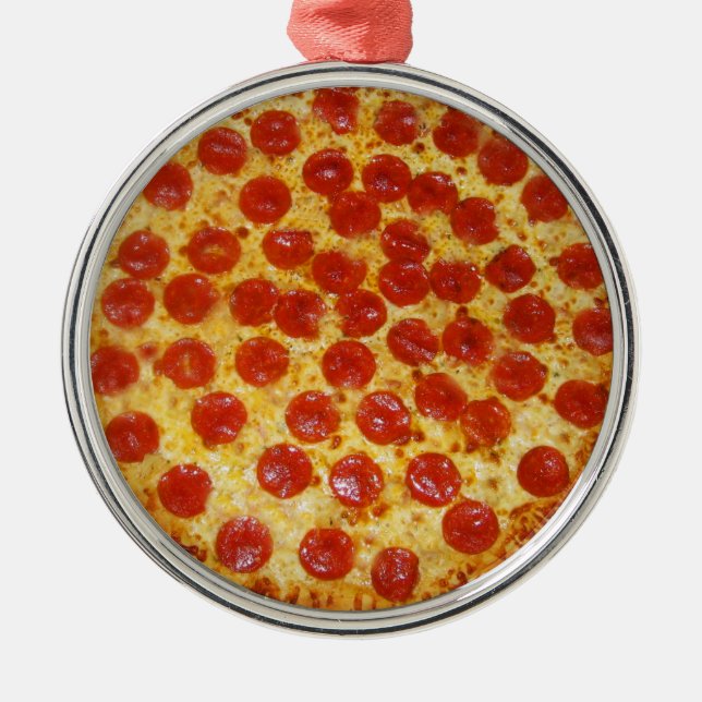 Ornement Rond Argenté Pepperoni Pizza (Devant)