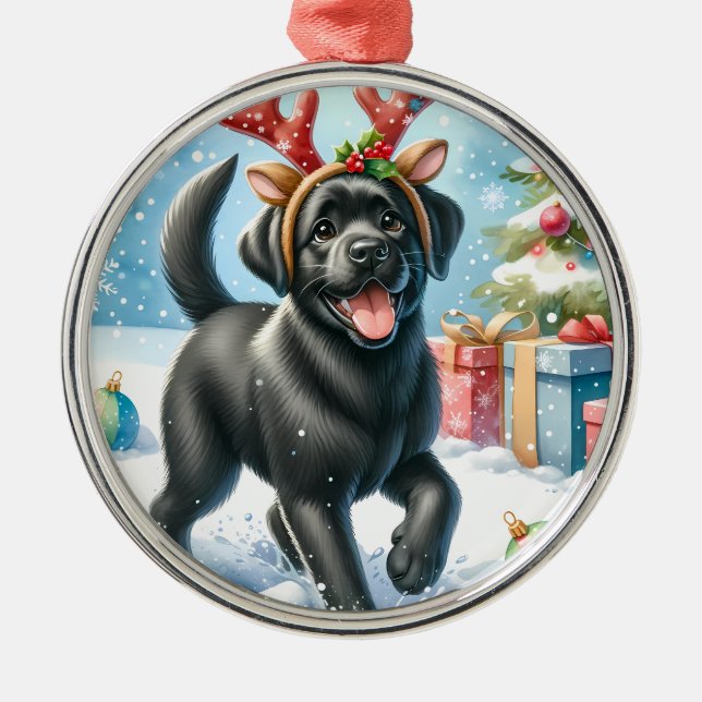Ornement Rond Argenté Pet Memorial Red Buffalo Plaid Keepsaké Chien phot (Devant)
