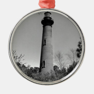 Ornement Rond Argenté Phare de Currituck