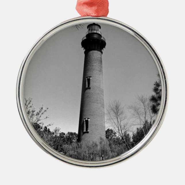 Ornement Rond Argenté Phare de Currituck (Devant)