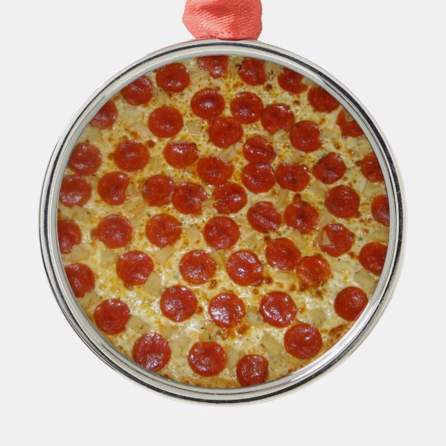 Ornement Rond Argenté Pizza (Devant)