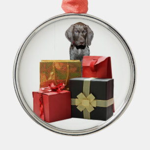 Ornement Rond Argenté Pointer Puppy Christmas Gifts