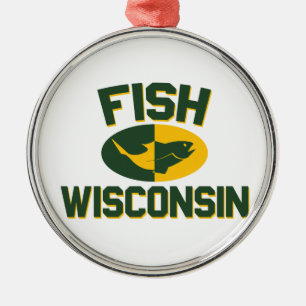 Ornement Rond Argenté Poisson Wisconsin