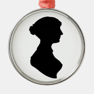 Ornement Rond Argenté Portrait Silhouette de femme victorienne Regency
