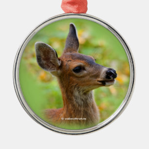 Ornement Rond Argenté Portrait vierge du cerf de queue noire souriant Fa