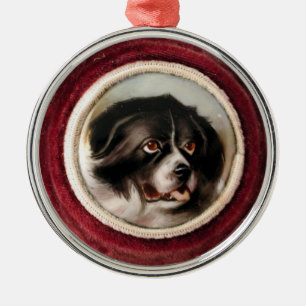 Ornement Rond Argenté PORTRAITS DE CHIENS MINIATES Terre-Neuve