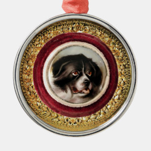 Ornement Rond Argenté PORTRAITS DE CHIENS MINIATES Terre-Neuve