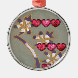 Ornement Rond Argenté Pour Vous De Moi : Beau Coeurs Floraux Design