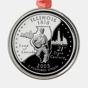 Ornement Rond Argenté Quartier d'État de l'Illinois Reverse Side Faux