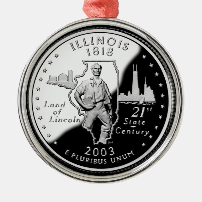 Ornement Rond Argenté Quartier d'État de l'Illinois Reverse Side Faux (Devant)