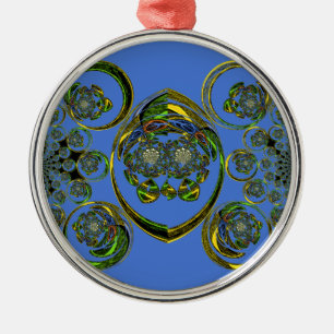 Ornement Rond Argenté Regardez mes courbes bleues