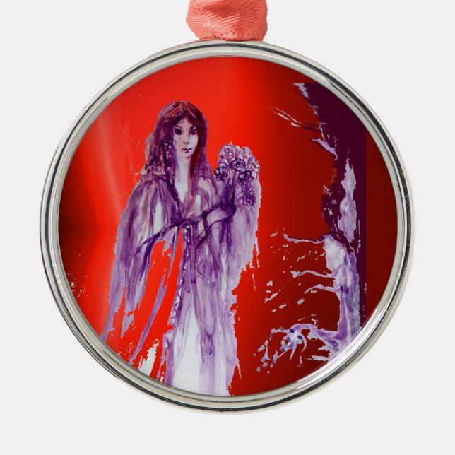 Ornement Rond Argenté REINE GUINEVERE, ROI ARTHUR LEGEND Violet rouge (Devant)