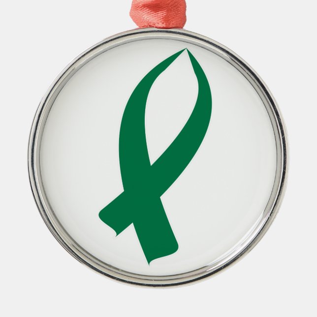 Ornement Rond Argenté Ruban de conscience (vert) (Devant)