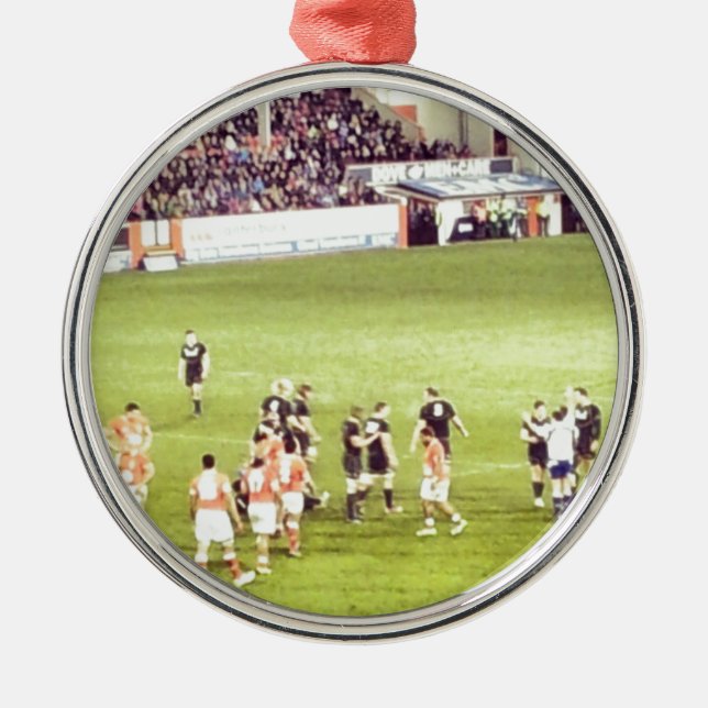 Ornement Rond Argenté Rugby (Devant)